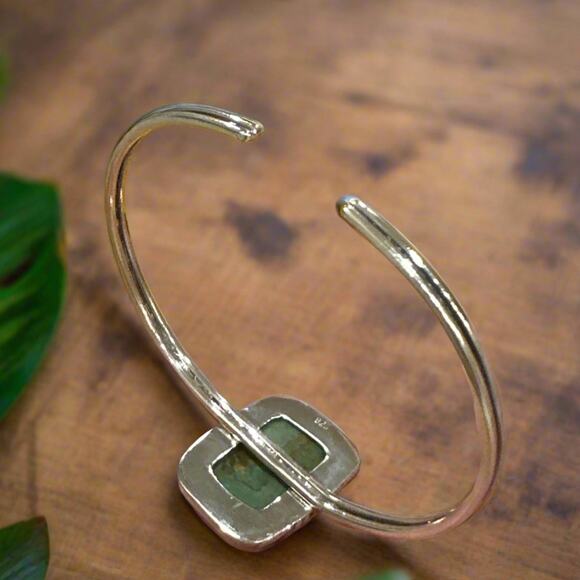 Square Green/Blue Turquoise Cuff 925 Silver Bracelet 1” Adjustable - Picture 7 of 7